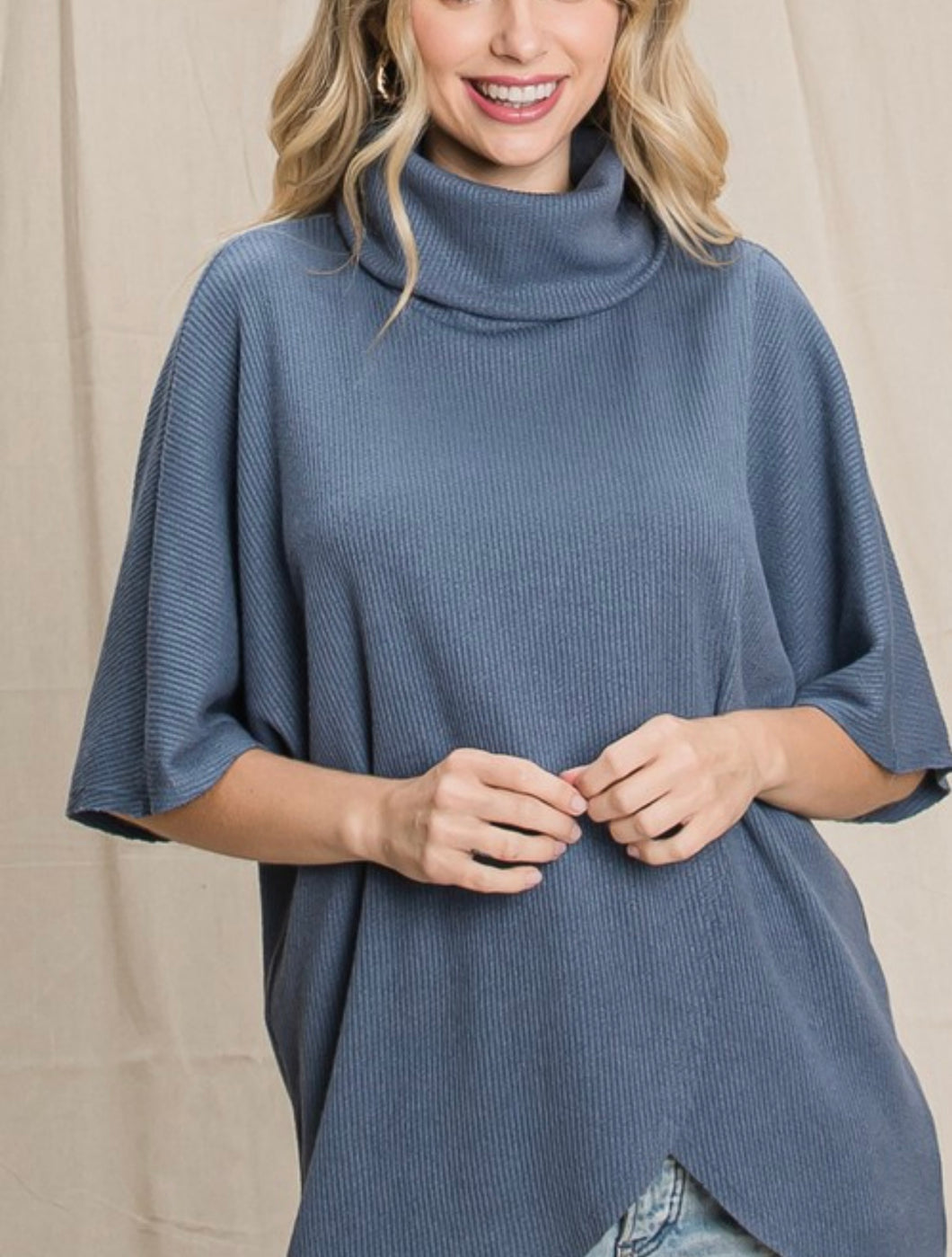 Soft Blue Mock turtleneck top