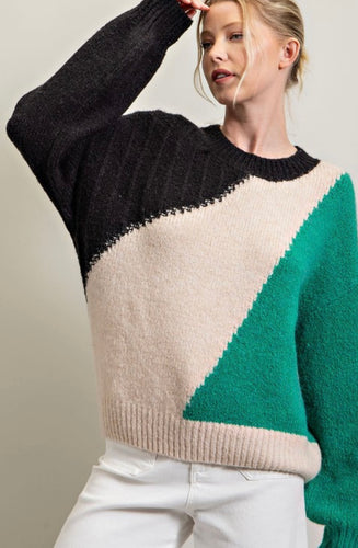 Sweater: Green/Blk/Crm